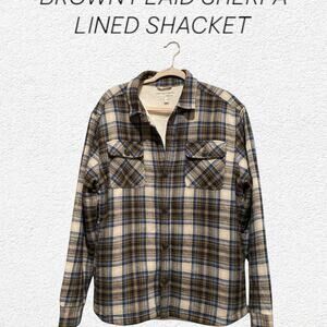 Hawker Rye Blue & Brown Plaid Sherpa Lined Shacket 100% Cotton Large